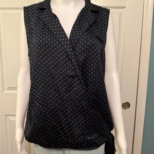 Ann Taylor Navy and White Wrap Blouse with Notched Collar